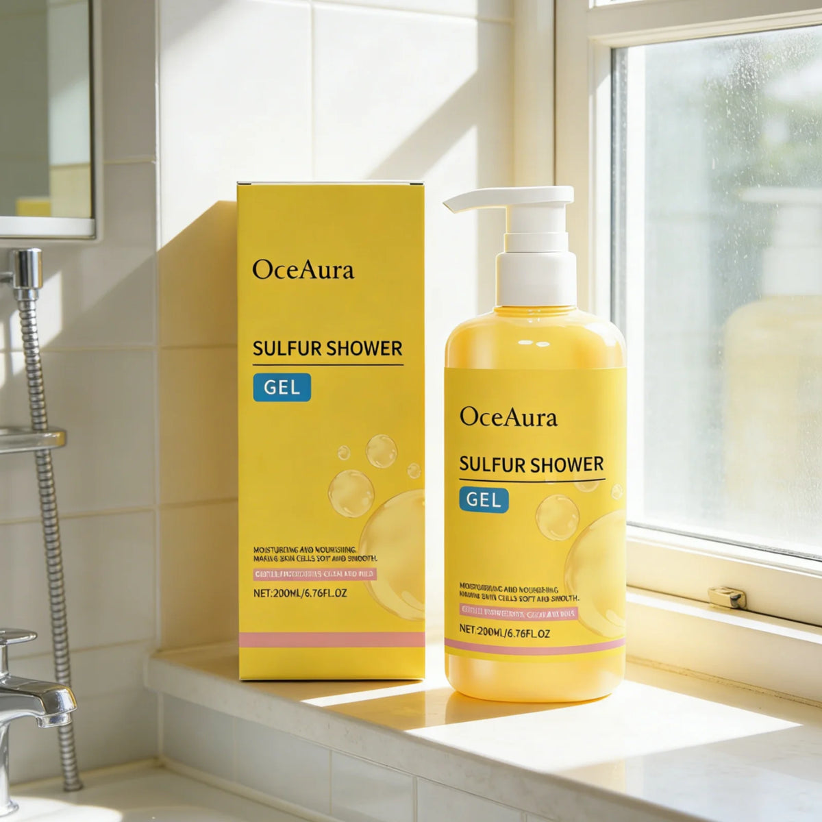 OceAura Sulfur Shower Gel Softening Skin Refreshing Smoothing Long Lasting Moisturizing Gentle Cleansing Sulfur Body Wash 200ml