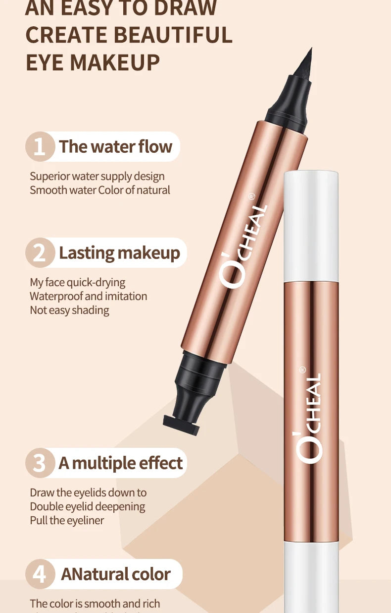 O'CHEAL Eyeliner Stamp Black Liquid Eyeliner Pen Waterproof Fast Dry Dual Head Eye Liner Pencil Make-up for Women Cosmetics Tool
