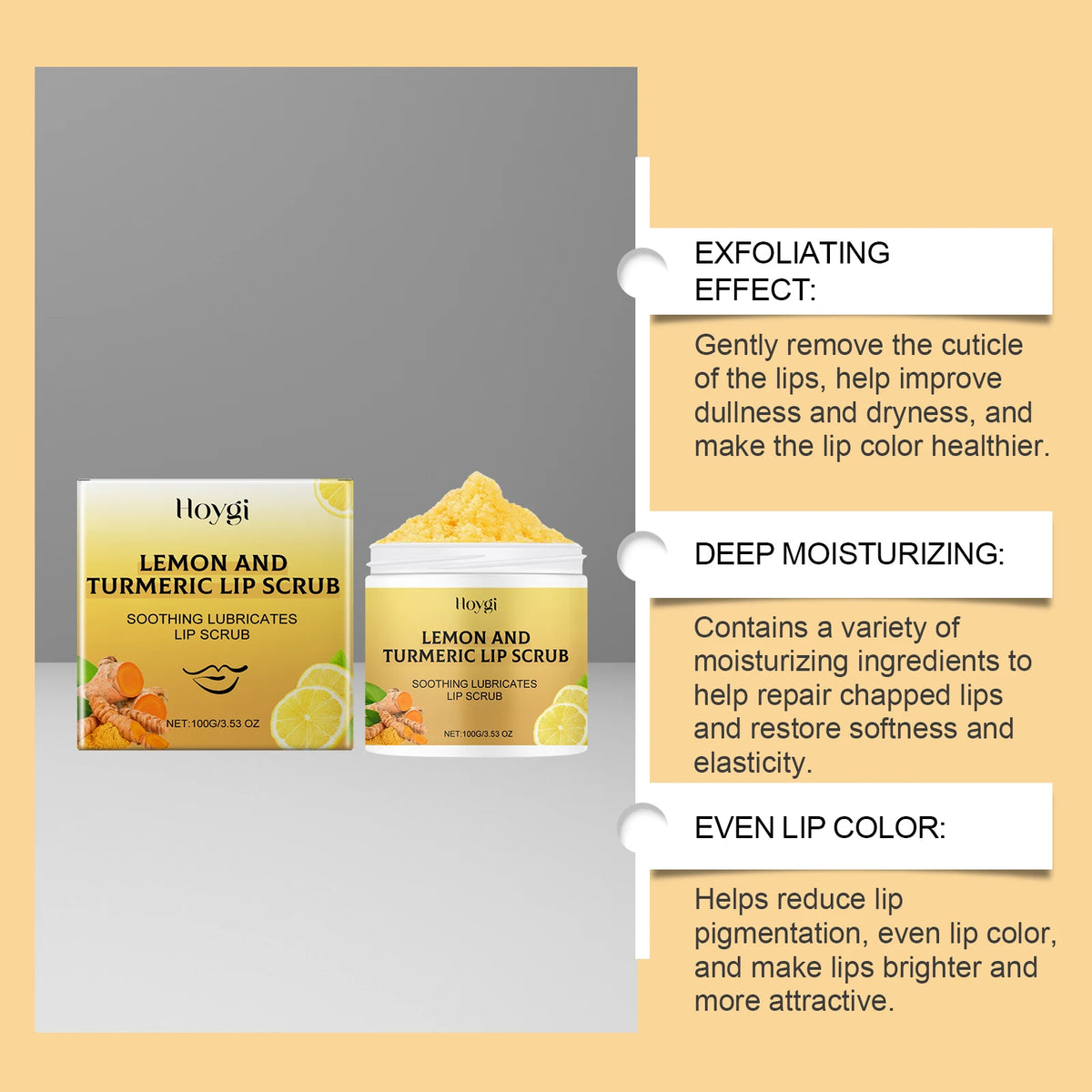 Turmeric Lemon Lip Scrub Dead Skin Removal Exfoliating Moisturizing Balm for Dry Chapped Lips Fade Lip Lines Nourishing Lip Care