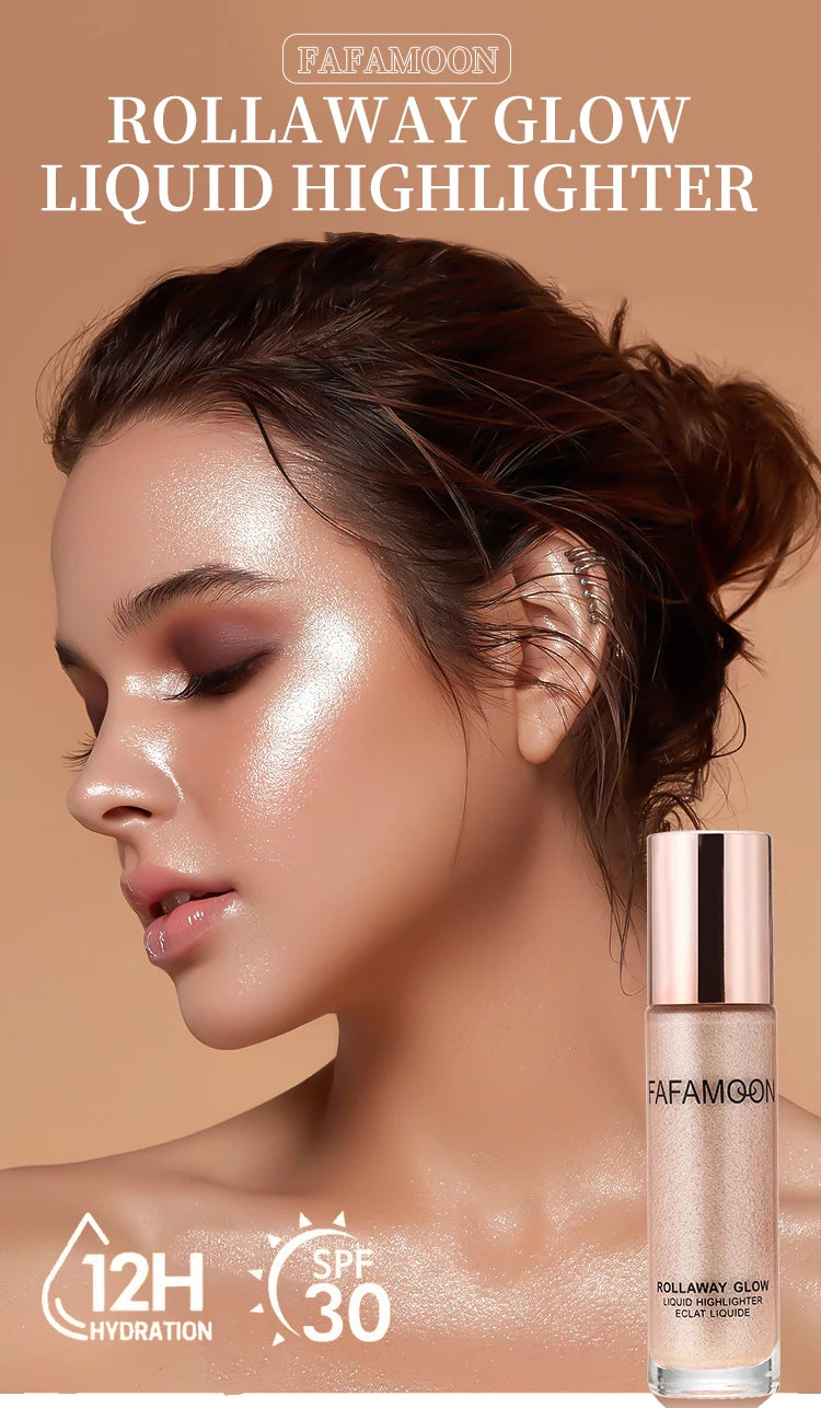 Pearlescent Glitter Roller Ball Shimmer Oil Lasting Shine Gold Bronze Contour Brighten for Face Body Sparkle Liquid Highlighter
