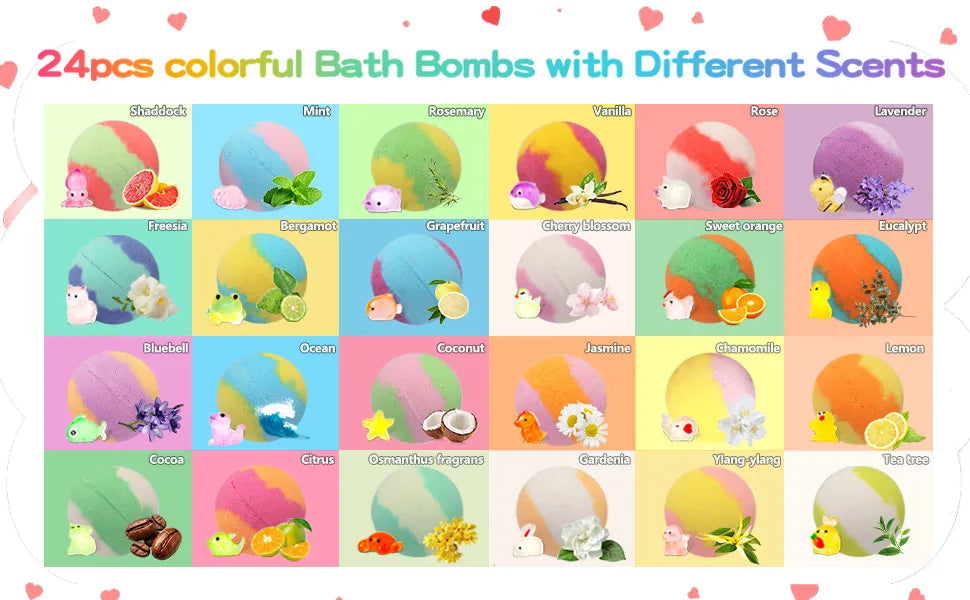 Bath Bombs for Kids with Surprise Inside, 24 Pack Kid Bath Bombs Gift Set, Easter Gifts for Kids Bubble Bath Product for Boys Gi