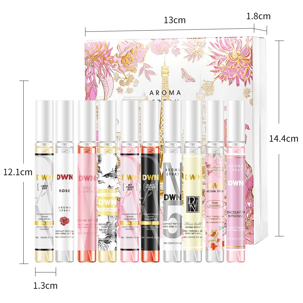 Women's 10 Piece Mixed Alcohol-Free Fragrance Set (Romantic and Elegant Gift Box, Long-Lasting Floral Fragrance)