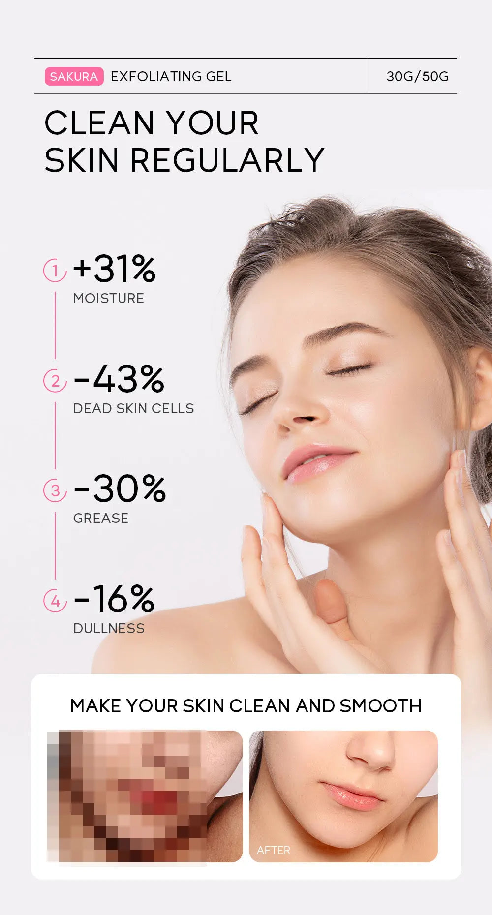 Sakura Exfoliating Gel, Face and Body Exfoliating Scrub Gel, Deep Cleansing Moisturizing Facial Exfoliator