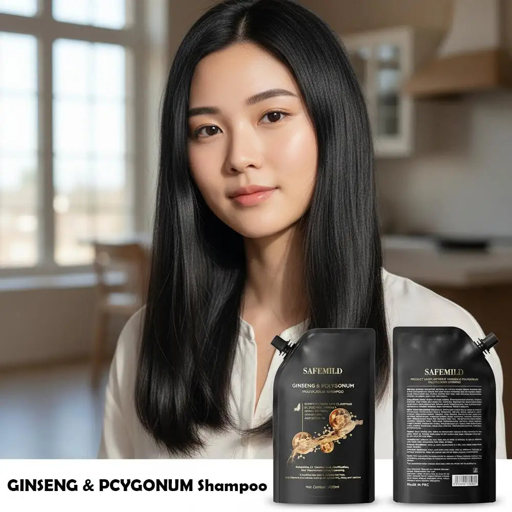 Black Ganoderma Polygonum Multiflorum Shampoo Ginseng Herbal Repair Nourish Hair Soft Smooth Moisturize Scalp Care 100ml/300ml