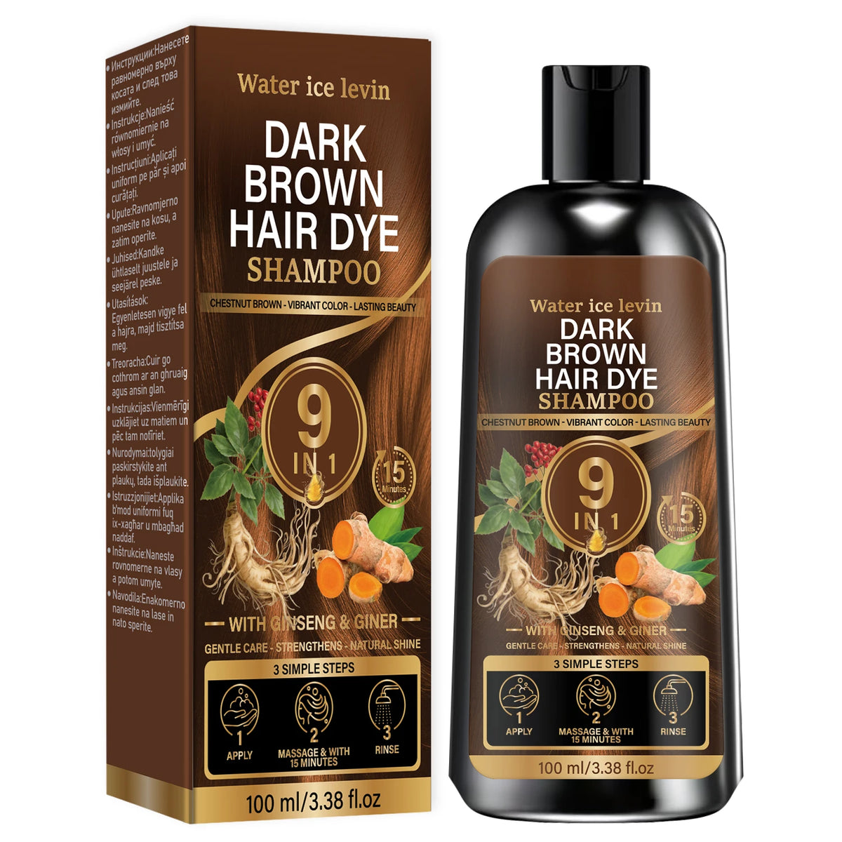 Dark Brown Color Enhancing Shampoo with Keratin & Biotin – Gentle Strengthening Hair Care with Ginseng & Ginger, Natural Chestnu