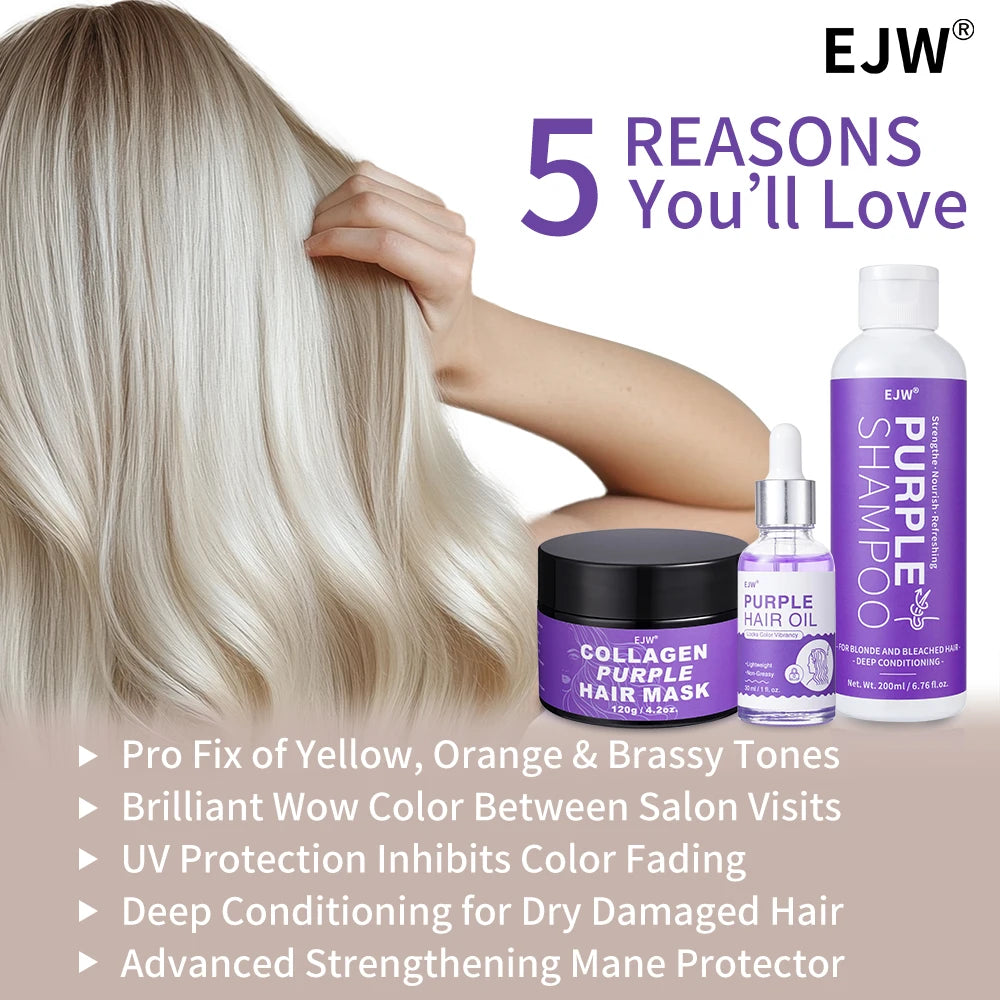 EJW Purple Shampoo & Conditioner Set, Purple Color Depositing Shampoo for Blondes,Bleached & Grey Hair,Enhances Shine & Brightn