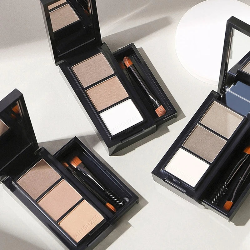 3-Color Eyebrow Powder Palette Cosmetic Eye Brow Enhancer Eye Shadow Eyeliner Contour All In One Makeup With Brush Mirror Box