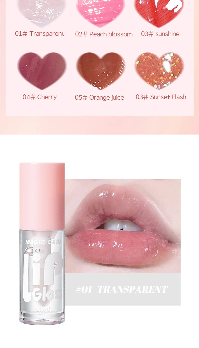 MAGIC CASA 6-Piece Set Water-Gloss Jelly Lip Oil - Plumping, Hydrating, Makeup Base, Long-Lasting Moisture
