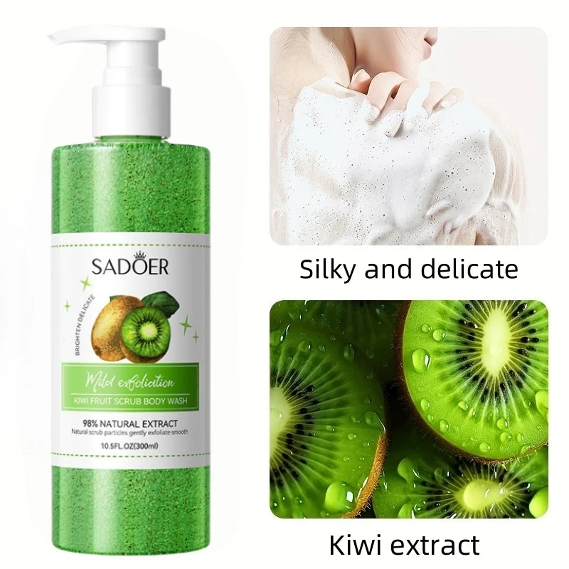 Kiwi Scrub Shower Gel 300ml, Contains Natural Fruit Extracts, Fine Scrub Particles Deeply Cleanse the Skin, Gently Massage to Exfoliate