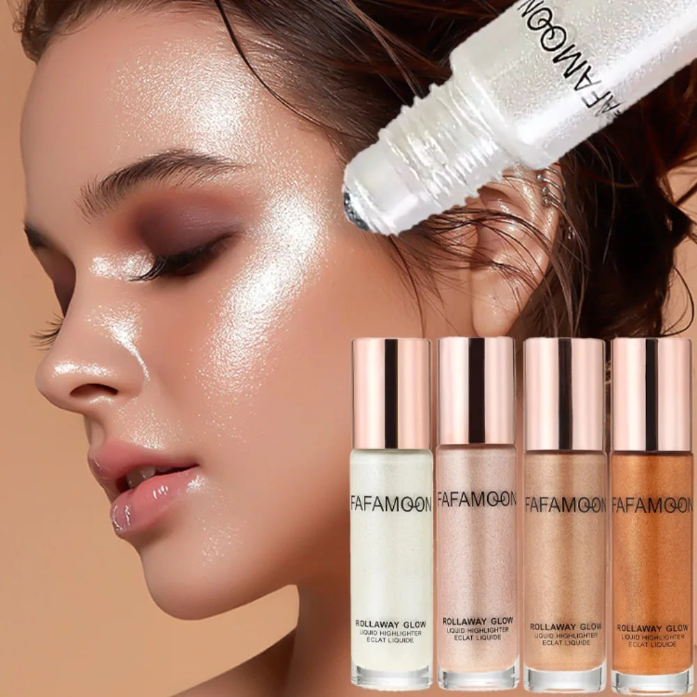 Pearlescent Glitter Roller Ball Shimmer Oil Lasting Shine Gold Bronze Contour Brighten for Face Body Sparkle Liquid Highlighter