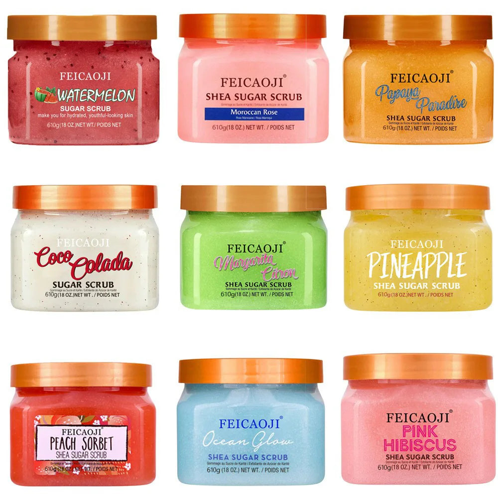 Shea Sugar Body Scrub Coconut Watermelon Rose Alpha Arbutin Hydrating And Exfoliating Scrub for Nourishing Includes Loofah Tool
