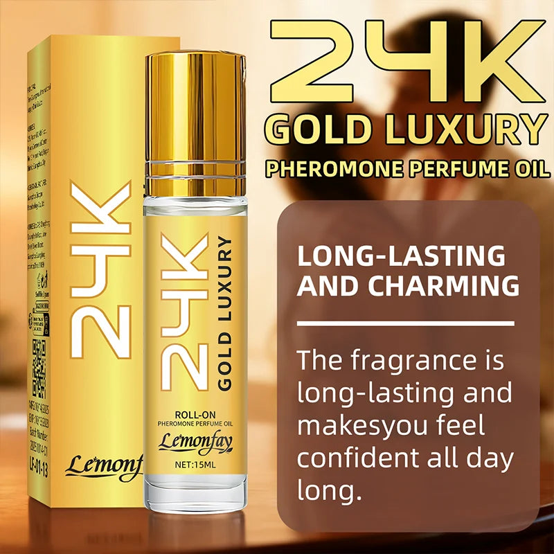 Lemonfay 24K Gold Luxury Pheromone Perfume Oil - 15ml Roll-On, Long-Lasting Portable Fragrance for Men & Women