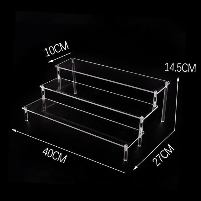 Acrylic Riser Display Shelf,3 Tier Display Stand for Amiibo Funko POP Figures,Cupcake Perfume Organizer Makeup Collection Doll