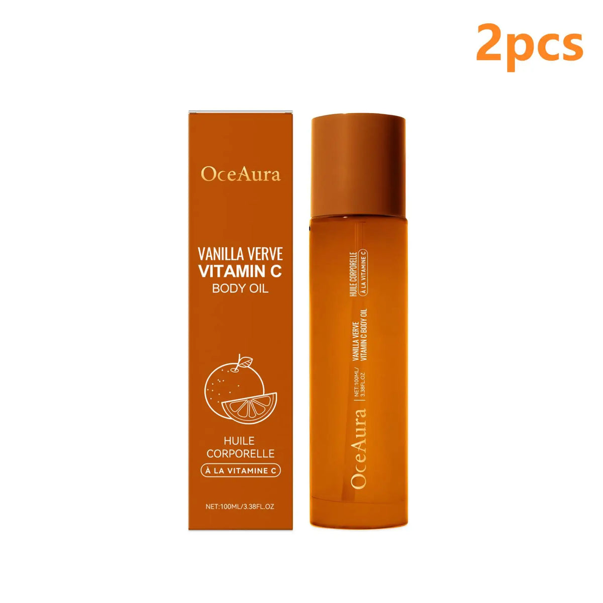 OceAura Vitamin C Body Oil for Glowing Skin Brightening Deep Hydration After Shower Vanilla Verve Scented Body Massage Oil 100ml