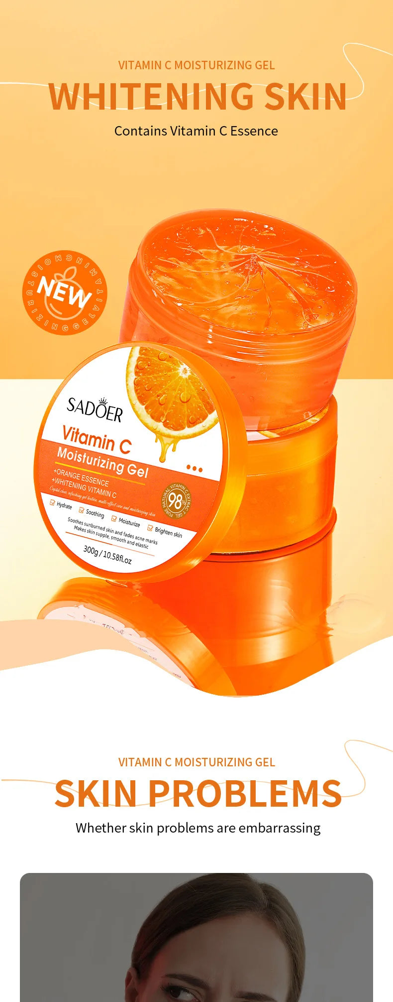SADOER Vitamin C Moisturizing Aloe Vera Gel Facial Creams Skin Anti Wrinkle Nourishing Hydrating Face Cream Skin Care