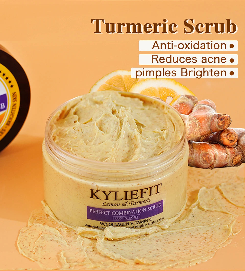 Natural Turmeric Scrub, For Face & Body, Brightening, Reduce Acne, Clean And Smooth Skin, Deeply Exfoliates, 250g/8.8 oz