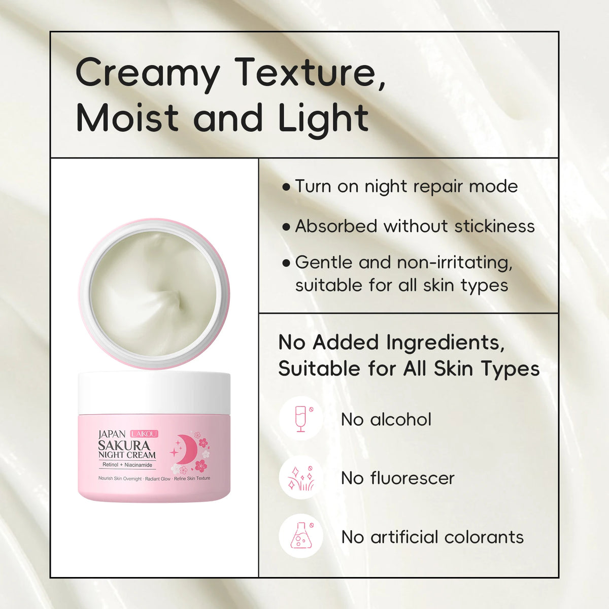 LAIKOU Sakura Day Night Face Cream Nourishing & Brightening Moisturizer Anti-aging Smooth Skin 30g
