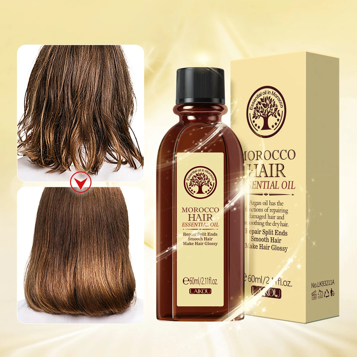 LAIKOU Morocco Argan Oil 1+1 Hair Care Repair Dry Damaged Treatment 60ml