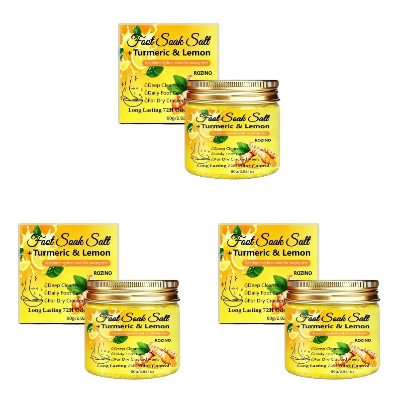 80g Turmeric Lemon Foot Bath Salt – Deeply cleansing sea salt, moisturizes heels, provides a soothing foot soak for 20 minutes, suitable for dry feet, post-exercise and bedtime care – Foot bath care, foot maintenance