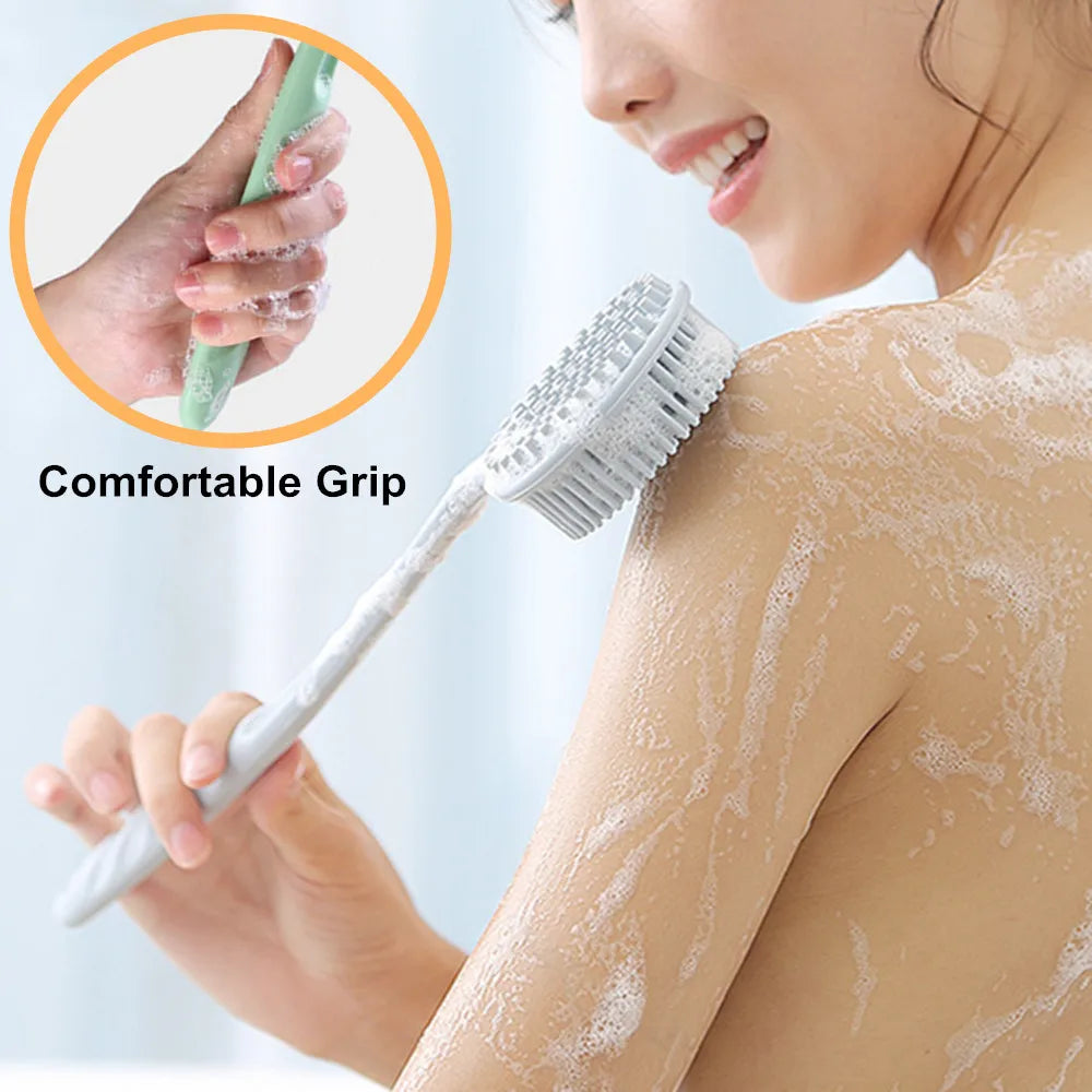 Silicone Scrubber Long Handle Exfoliating Shower Brush Double Sided Back Cleaning Dirt Remover Massage Bathing Body Skin Care