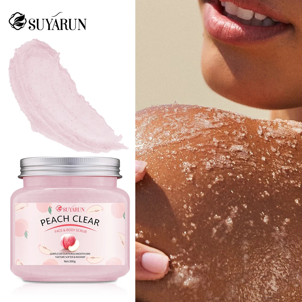 SUYARUN Peach Sugar Scrub Exfoliator - Moisturizing Body Polish with Shea Butter, Natural Exfoliator for Smooth Skin, 300g.