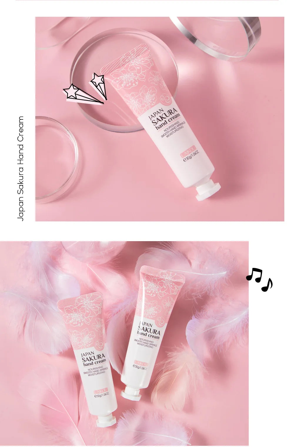 LAIKOU Sakura Hand Cream Whitening Wrinkle Removal Anti-crack Moisturizing Nourishing  Lotion Intensive Repair Hand Gream 30g