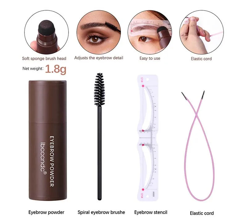 Eyebrow Stamp Stencil Kit Brown Black Brow Powder Hairline Contour Long-Lasting Waterproof Eyebrow Makeup Brow Shape with 12 PCS