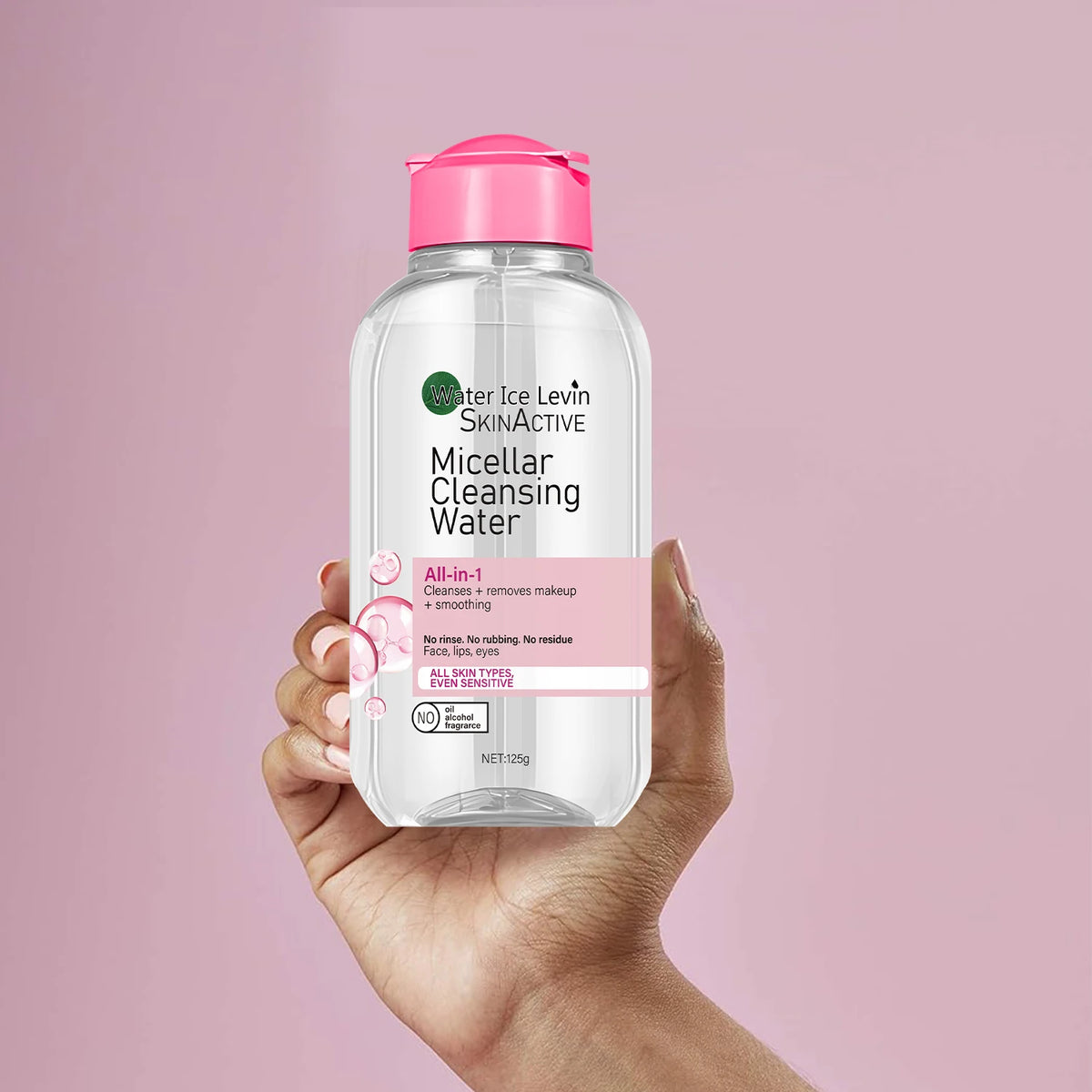 Water Ice Levin Micellar Water: All-In-1 Cleanser & Makeup Remover, No Rinse, for Sensitive Skin, Fragrance-Free, 125g