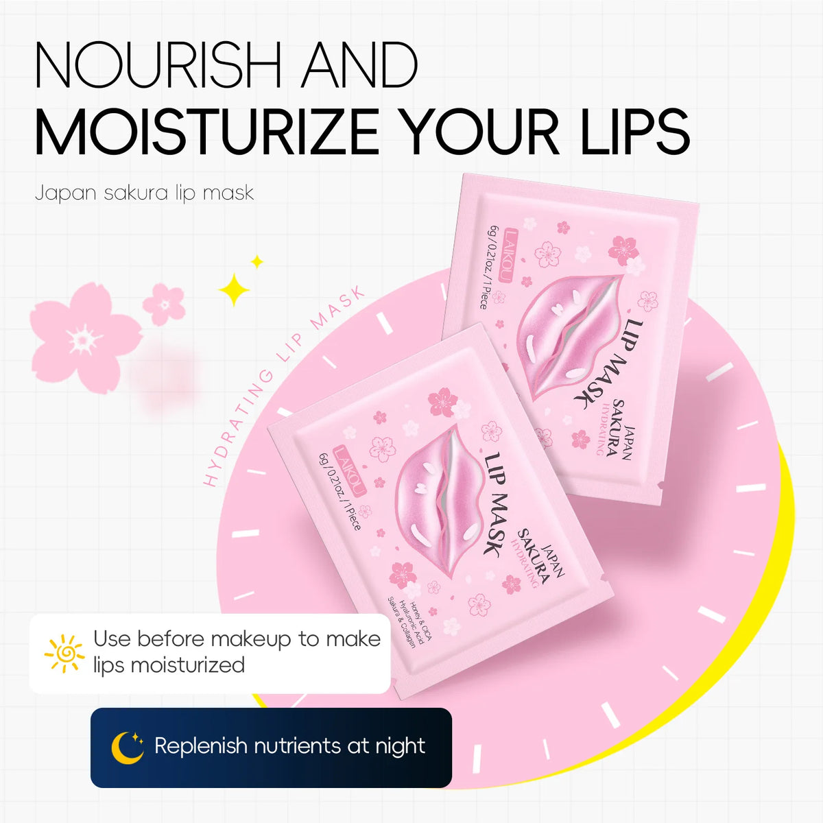 LAIKOU 5/10pcs Lip Mask Lip Care Moisturizing Hydrating Repair Lighten Lip Lines  Gel Patch Lips Pad Patches Care Products