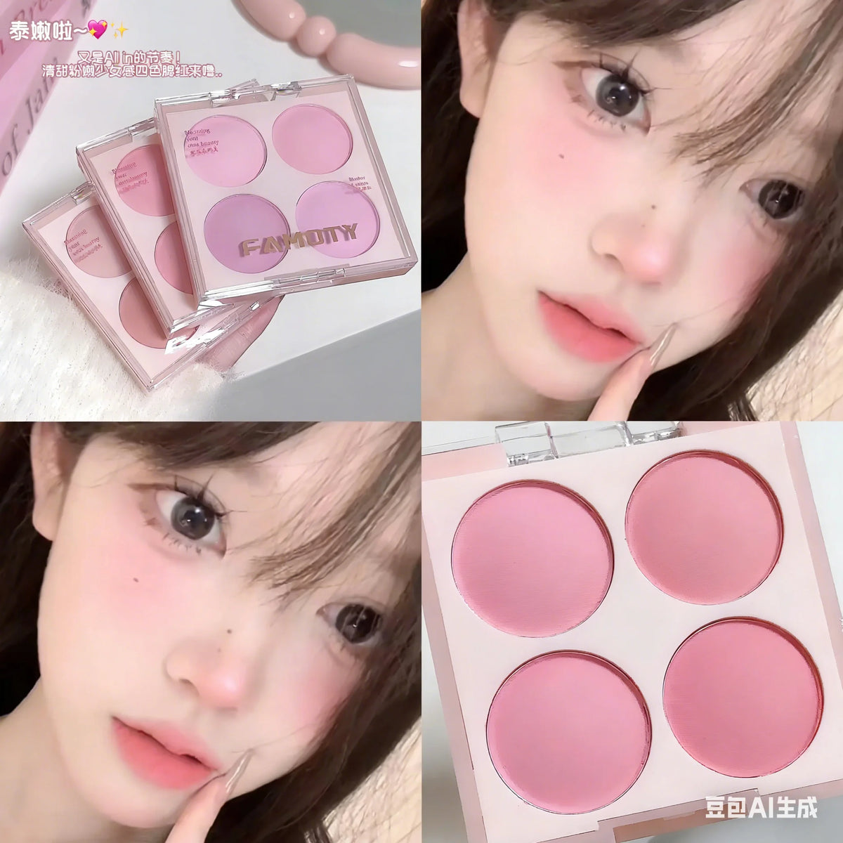 4 Colors Matte Blush Powder Set - Sweet Warm Tone Face Makeup Cheek Brightener Cosmetic Illuminator for Enhanced Facial Beauty