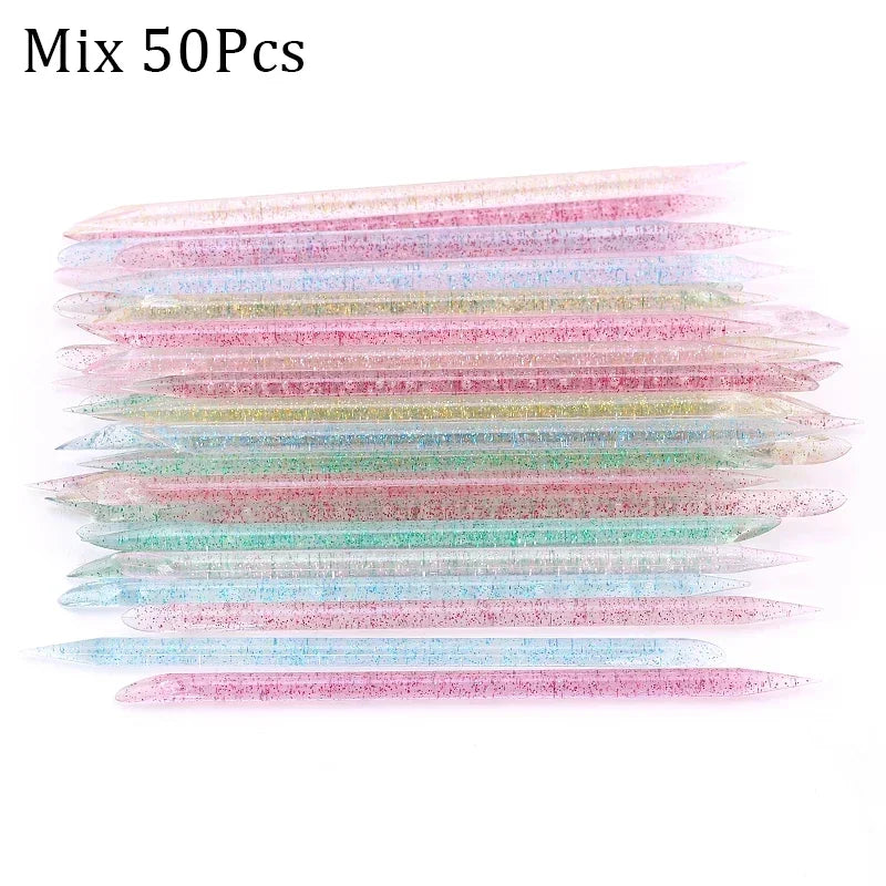 50/100pcs Reusable Double-Ended Cuticle Pusher – Crystal Nail Art Tool for Manicure & Pedicure
