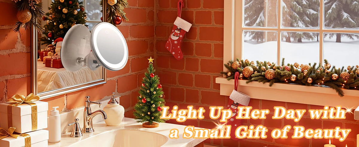 Portable 10X Magnifying Makeup Mirror with 3 Colors Lights Cosmetic Mirror with Suction Cup Brightness Dimmable 360° Rotation