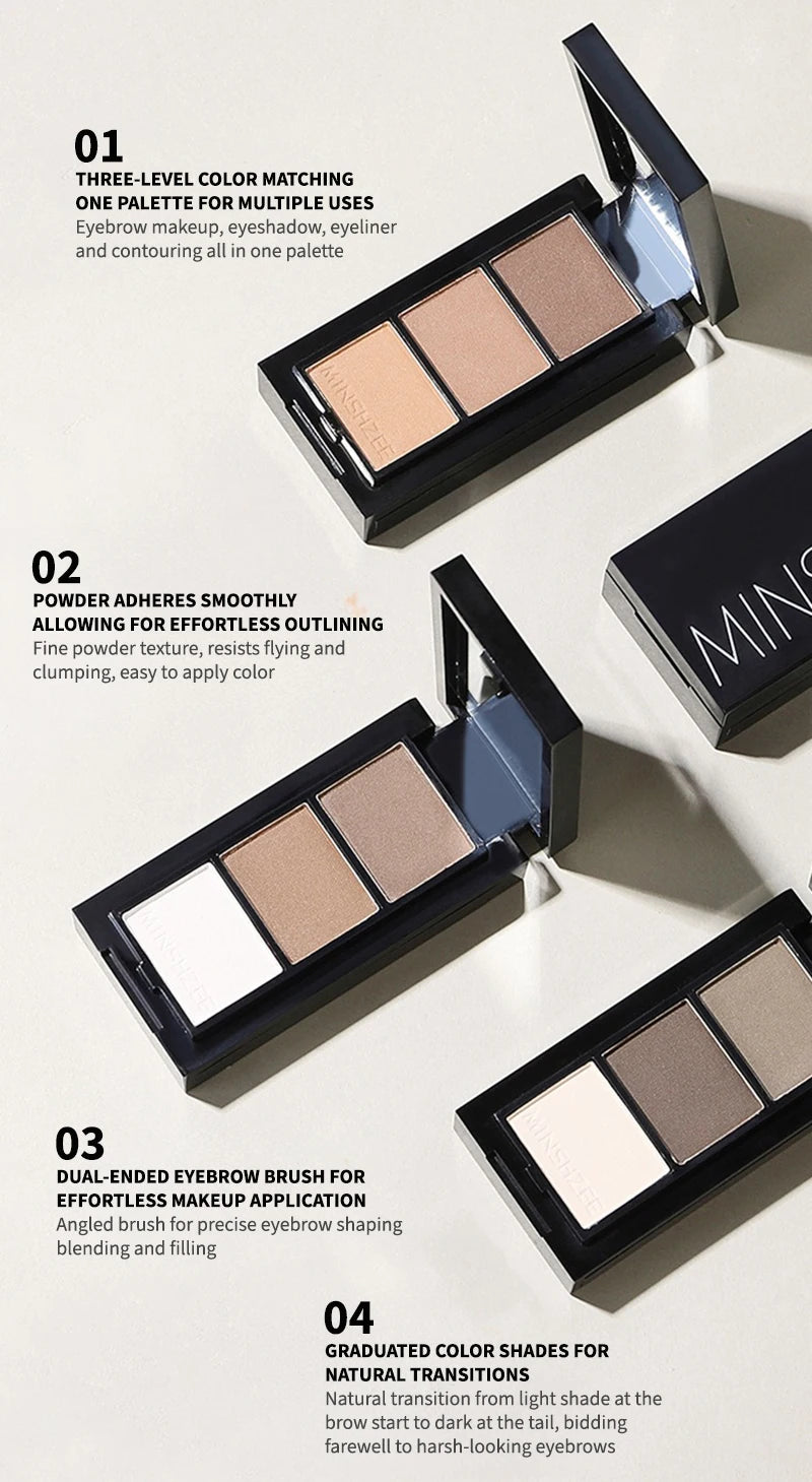 3-Color Eyebrow Powder Palette Cosmetic Eye Brow Enhancer Eye Shadow Eyeliner Contour All In One Makeup With Brush Mirror Box