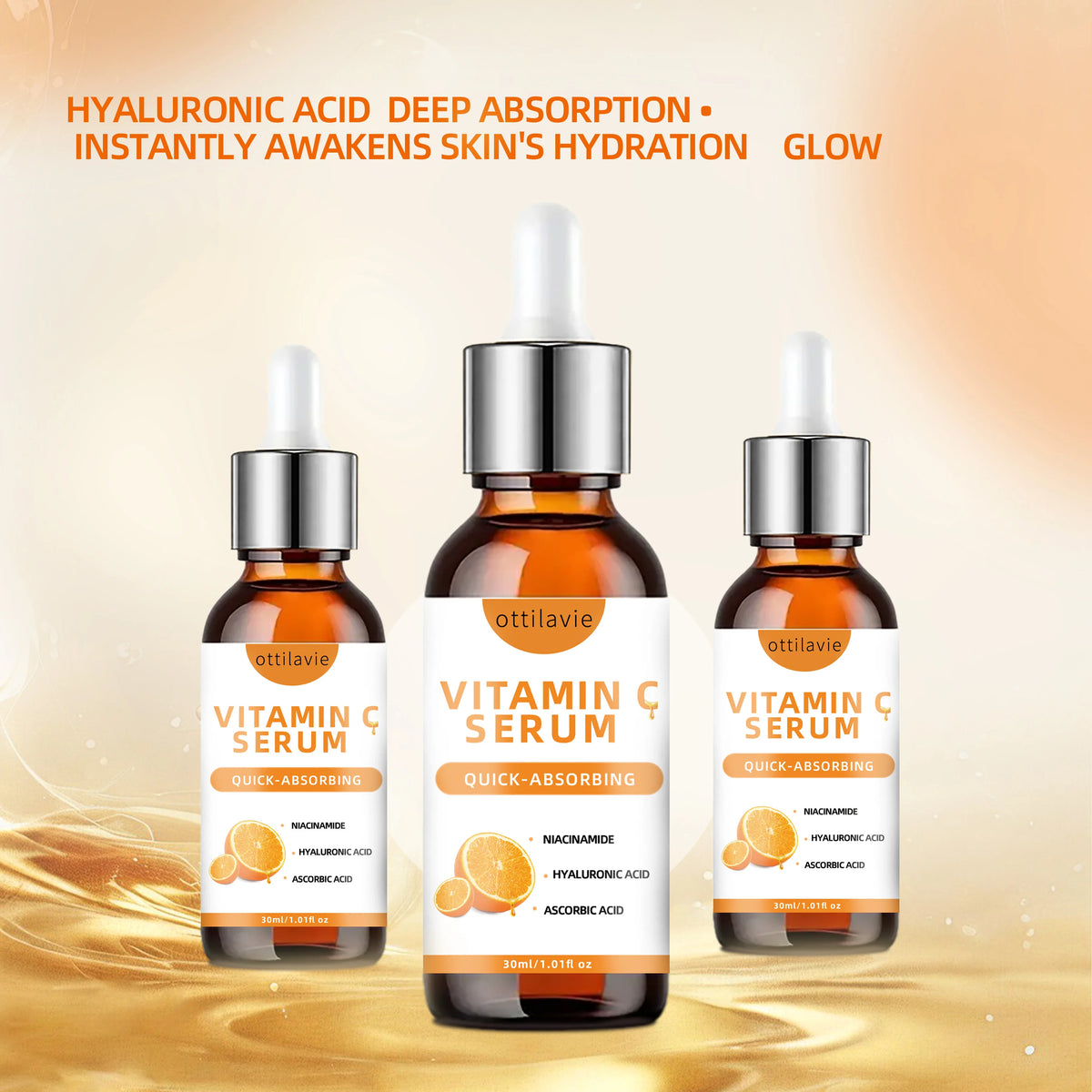 Vitamin C Serum with Hyaluronic Acid – Fast-Absorbing, Deep Hydration, Non-Greasy, 24-Hour Nourishment for Instant Glowing Skin