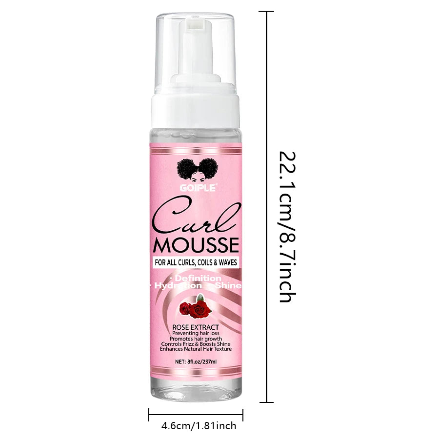 GOIPLE 237ml Natural Rose Extract Curl Mousse Defining Shine Hydrates Control Frizz Wave Enhance Curls Texture Hair Styling Foam