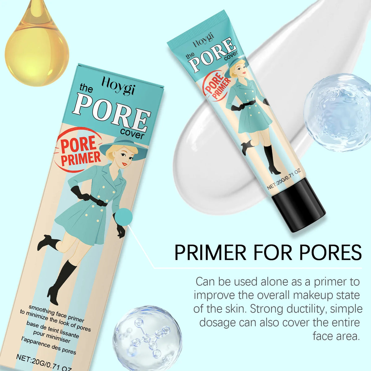 Hoygi Pore Primer Long Lasting Makeup Absorb Excess Oil Fine Texture Refresh Moisturizing Gentle Formula Smoothing Face Primer
