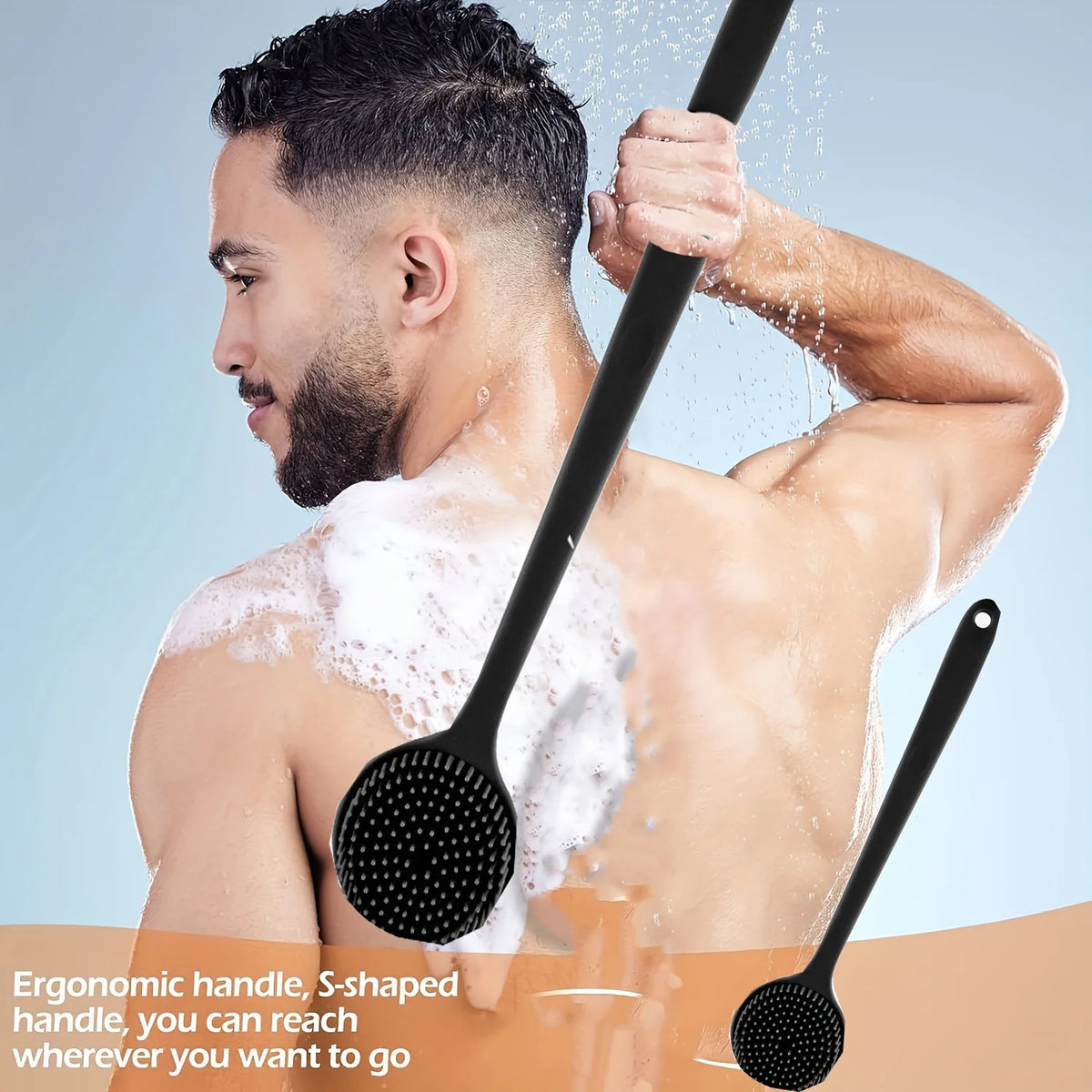 Silicone Long-Handled Bath Brush Massage Back Scrubber Gadget for Bathing - Easy to Hold And Comfortable to Use
