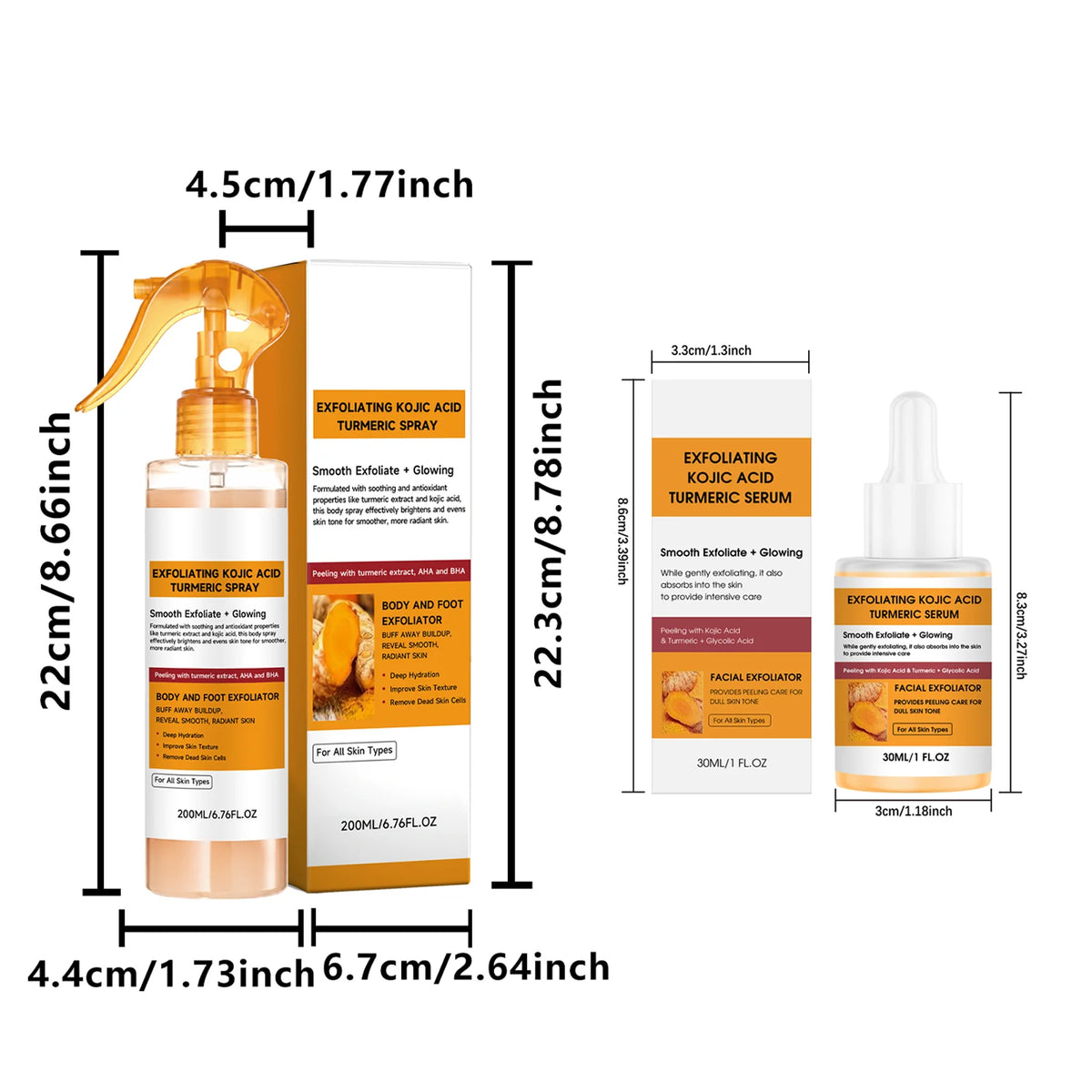 Exfoliating Kojic Acid Turmeric Spray and Serum Skin Care Set Gentle Exfoliation Improve Dull Tone Smooth Brightening Kit
