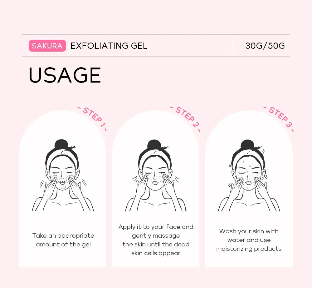 Sakura Exfoliating Gel, Face and Body Exfoliating Scrub Gel, Deep Cleansing Moisturizing Facial Exfoliator