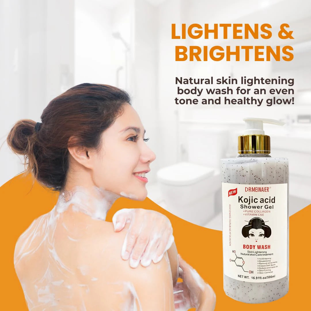 500ml Kojic Acid Shower Gel Deep Cleansing Brighten Skin Body Wash Skin Whitening Exfoliator Body Care Moisturizing Skincare