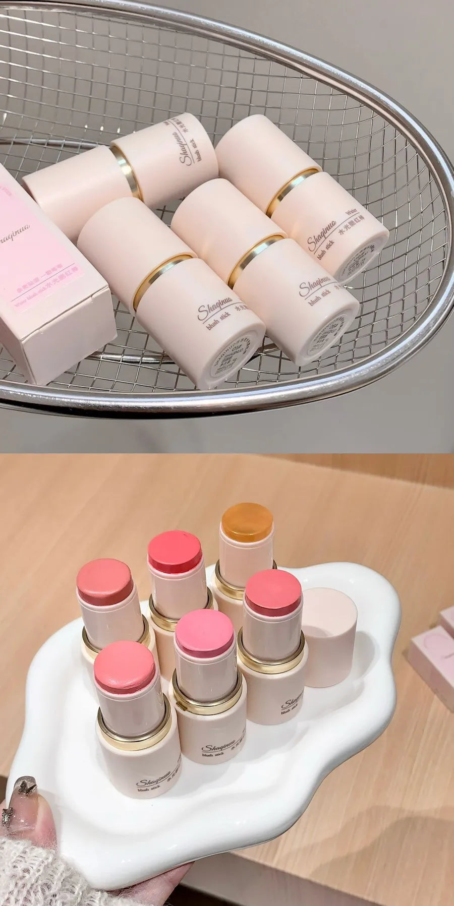 SHAQINUO Cream Blush Stick - Watery Glow, Long-Lasting, Natural Tint, Korean-Style Cheek Makeup for Fresh Look