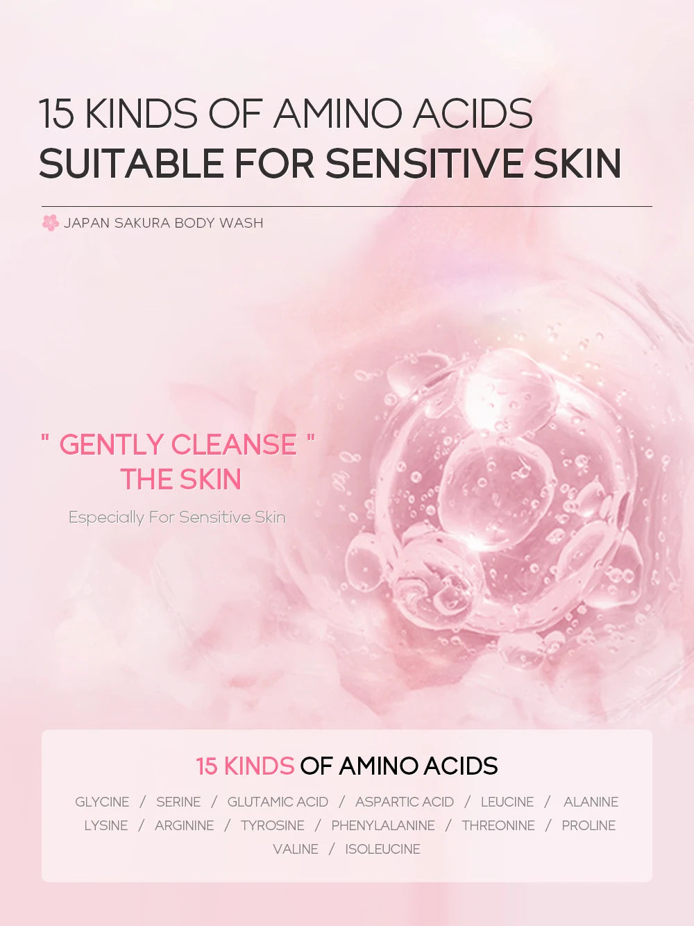 LAIKOU Japan Sakura Body Wash Gentle Cleanser Smoothing Shower Gel Skin Brightening Treatment Amino Acid Formula