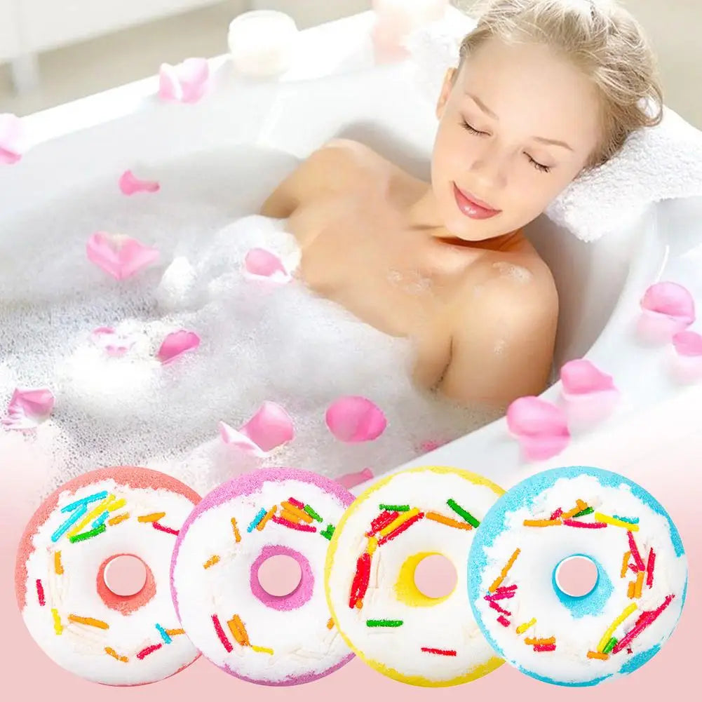 Donut Shaped Bath Salt with Moisturizing Oil, Fizzy Effervescent Bath Salt Ball for Relaxation, Skin Care Gift for Women