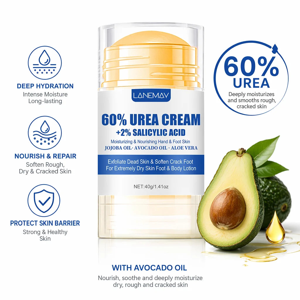 40g Ultra-Hydrating 60% Urea Foot Cream Aloe Vera for Softening Dry Cracked Feet - Gentle Exfoliation Daily Foot Care Solution