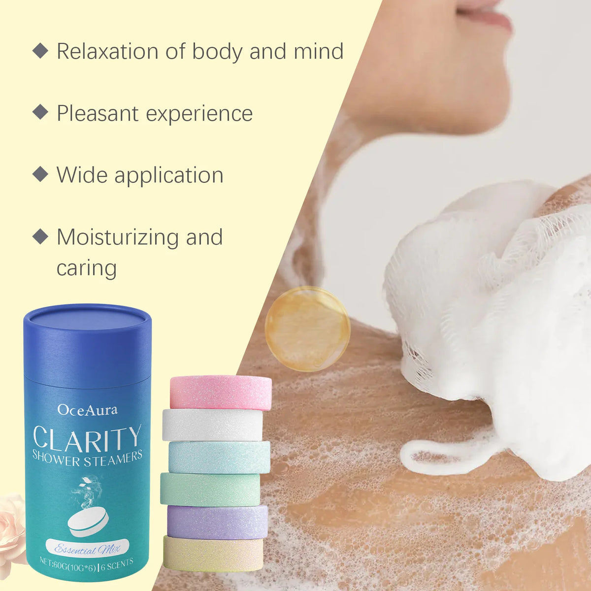 OceAura Shower Steamers Aromatherapy Long Lasting Lavender Rose Fragrance Relaxing Mind Body Soothing Shower Steamers Tablets