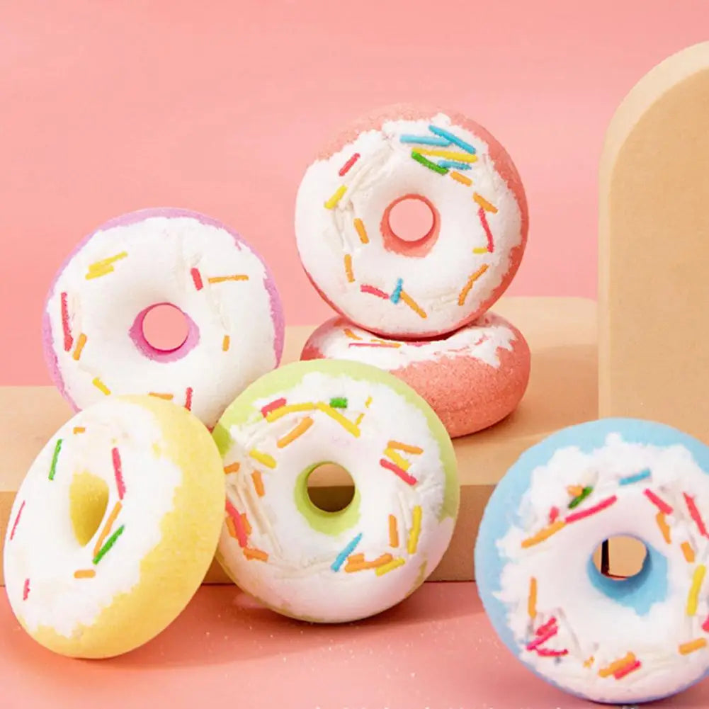 Donut Shaped Bath Salt with Moisturizing Oil, Fizzy Effervescent Bath Salt Ball for Relaxation, Skin Care Gift for Women