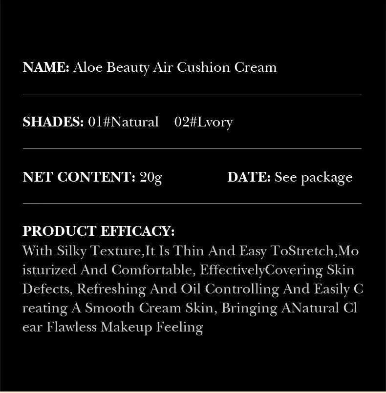 Aloe Air Cushion Foundation CC Cream Water Feeling Flawless BB Cream Moisturizing Oil Control Smooth Natural Concealer