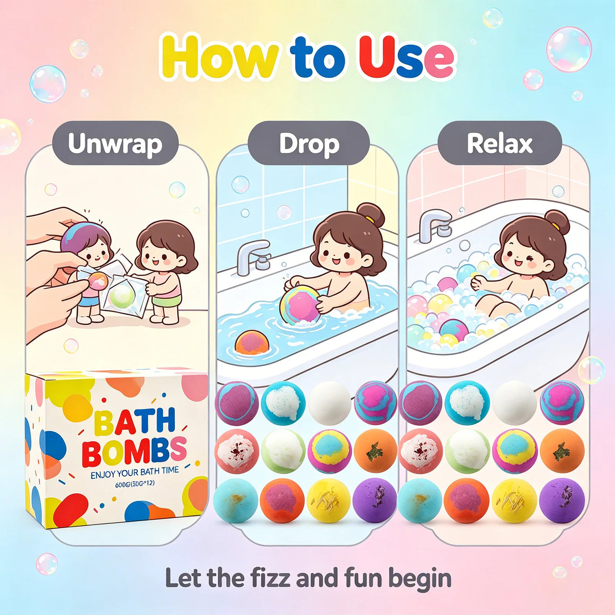 Bath Bombs Set with Surprise Toys Inside – Natural & Organic Fizzies for Bubble Bath Gift for Birthday Holiday , 600g (50g × 12)