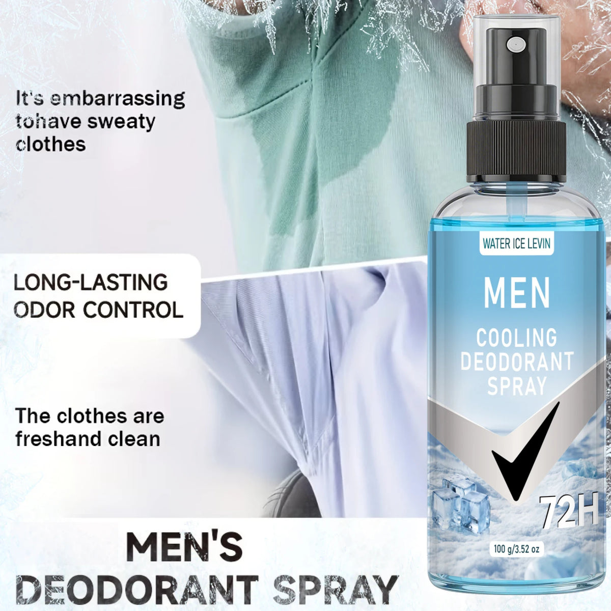 Male Refreshing Cooling Deodorant Spray with Niacinamide, Comfortable Underarm Skin Care
