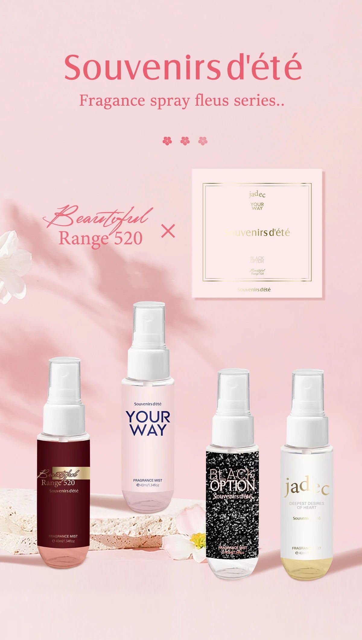 4pcs Pink Women's Body Perfume, Fresh Floral Fragrance Spray, Lasting Fragrance, Alcohol Free, Ideal Gift for Women
